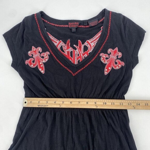 Rock & Roll Cowgirl Size Small Dress Black Red Embroidered Y2K Punk Grunge Retro - Picture 11 of 12
